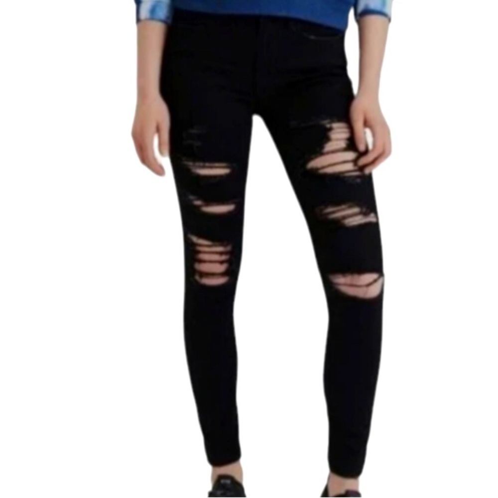 American Eagle black distressed/ destroyed hi rise jeggings- size 4